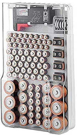 Organisateur de Stockage de Batterie avec testeur, Support de boîte de Rangement pour Batteries, pour Piles AAA, AA, 9V, C, D et Piles avec testeur de Piles Amovible