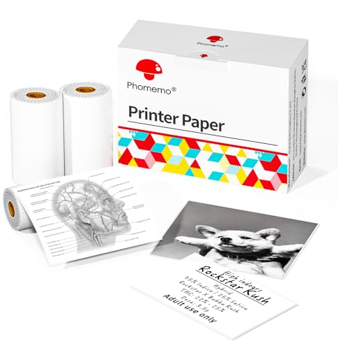 Phomemo Drucker Papier - M02/M02Pro/M02S/M03/M03AS/M04S/M04AS Mini Aufkleber Drucker Papier, Weißes Mini Thermal Pinter Papier mit Selbstklebendem Aufkleber Papier, 3 Rollen