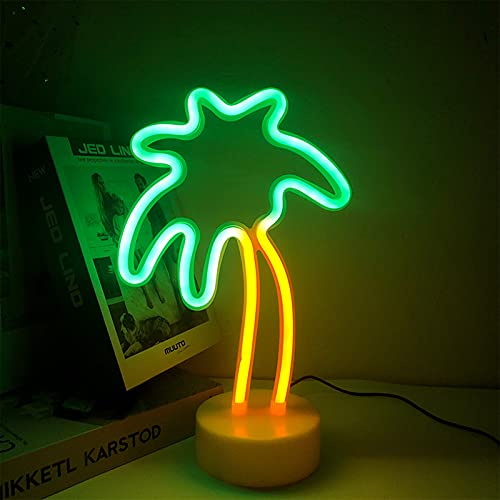 ENUOLI Coconut Palm Tree Neon Signs: Decorative Lamp, Neon Sign, Green and Yellow, Plastic Material, USB & Battery Powered