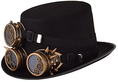COSDREAMER Steampunk-Hut für Herren und Damen, Gothic-Stil, Steampunk-Brille Gr. 58cm, Schwarz 10