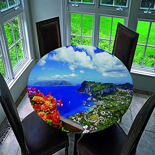 Tischdecke Runde mit Elastisch Kante, Treer Wasserdicht Antifouling Polyester Abwaschbar Tischtuch 3D Ozean Drucken Rund Tischdecken für Küche Esszimmer Garten (Blume,Durchmesser 120cm)
