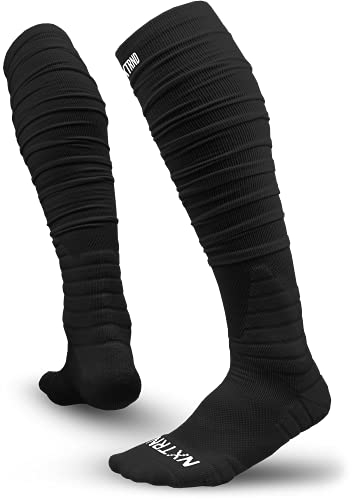 Nxtrnd XTD Scrunch Fußballsocken, extra lange gepolsterte Sportsocken für Herren und Jungen, Schwarz, Medium
