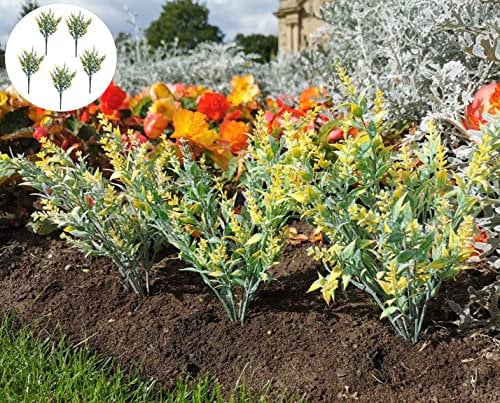 Garden 365 - Artificial Lavender 5 PACK Artificial Garden Fern Bedding Plants Year Round - 5 PACK (Yellow)