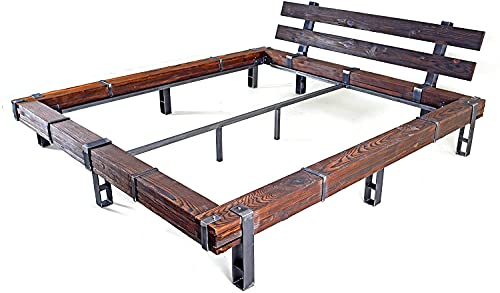 CHYRKA® Massivholzbett Balkenbett Doppelbett Massivholz LEMBERG Loft Vintage Industrie Design Handmade Holz Glas Metall (100 x 200 cm)