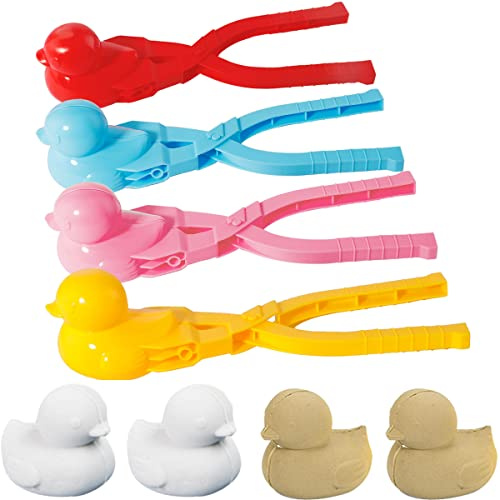 BravOne 4 Pcs/Set Snowball Maker Clips, Duck Shaped Snow Ball Maker Clips Clamps Outdoor Winter Play Snow Toys Plastic Sand Molds Clay Tools for Kids Adults Snowball Fight Beach Player (Duck)