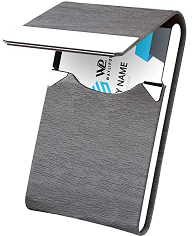 Waylipun Porte-Cartes de Visite, Métal Porte-Cartes de Visite en Cuir Synthétique pour Homme et Femme avec Fermeture magnétique, pour Garder Les Cartes de Visite en Parfait état (Gris)