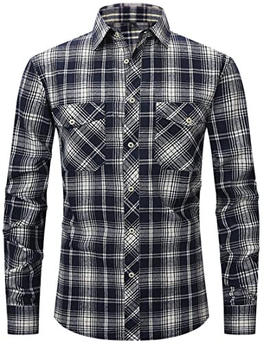 PADOLA Flanelle Chemise Homme Chemises Manches Longues à Carreaux Surchemise Bûcheron Automne Hiver Chaud Veste Haut avec Poche Chemise de Travail (M, 3 Blanche)