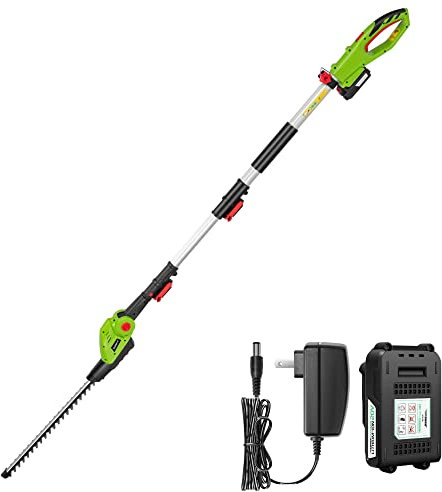 VIVOSUN 20 Cordless Pole Hedge Trimmer, 20V Electric Bush Trimmer with 20” Dual-Action Laser Blade, Adjustable Cutting Head, 0.55 Cutting Capacity, 2.0AH Battery and Fast Charger Included