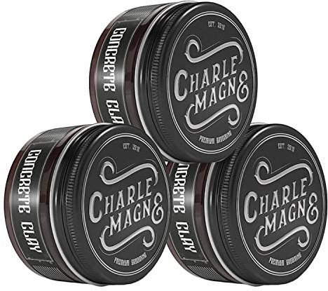 Charlemagne Concrete Clay - 3x 100 ml, Superstarker Halt, Lederduft - Hair Clay Pomade Herren, fettfreie Textur & Styling-Creme für fast matten Haarstyling Männer Look - Styling Cream, Made in Germany