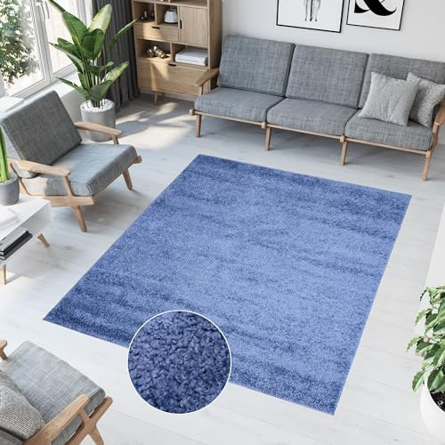 TAPISO Delhi Quadrat Teppich Shaggy Hochflor Langfloorteppich Dunkelblau Einfarbig Wohnimmer Schlafzimmer Modern Design ÖKOTEX 200 x 200 cm