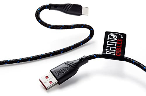 rhinocables - USB to USB C Cable | Fast Charging & Media Syncing | Braided for Durability | Ideal for mobiles, MacBook, Huawei | 3 Way Extension Compatible, Black, 5m