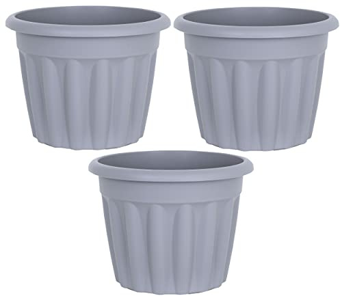 JMS we create smile (Set of 3) 40cm Large Upcycled Grey Plastic Round Planters Indoor/Outdoor Plant Pot Lightweight & Weather Resistant Garden Planters Plant Herb Flower Nursery Pot