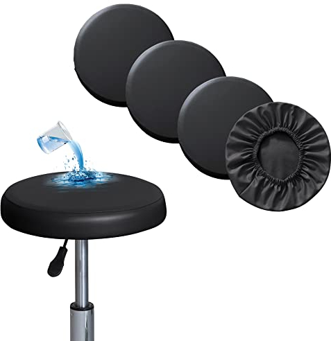Bestenrose Hockerbezug Rund 4 Stück wasserdichte Bezug für Barhocker Stuhlhussen PU Sitzkissen Bürostuhl Hocker Bezug Sitzkissenbezug für Esszimmerstühle Runder Hocker