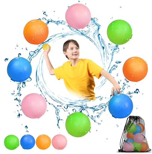 Bombe a eau réutilisable, 8 Pcs Ballons Bombes d'eau à Fermeture Automatique et Remplissage Rapide, Jeux d'eau Exterieur pour Enfants Adultes, Jouets du Jardin/Plage Fête de La Piscine D'été