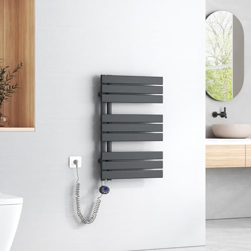 EMKE Badheizkörper Elektrisch 762x500 mm, Handtuchheizkörper Elektrisch mit Thermostat Elektrischer Handtuchwärmer Handtuchtrockner Handtuchheizung Handtuchhalter mit Heizstab Anthrazit 400W