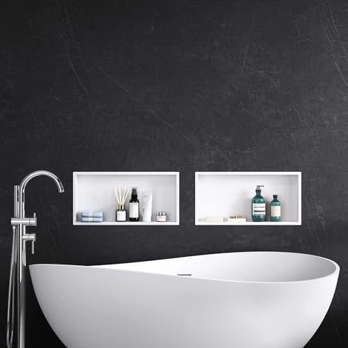 Mai & Mai Étagère Murale à Carreler 30x60x8,3cm Niche de Douche à Encastrer en INOX Blanche