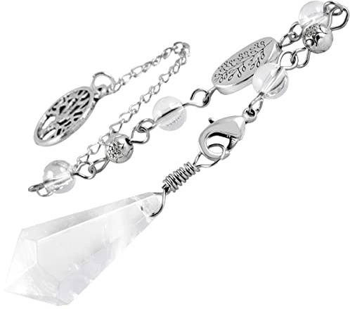 KYEYGWO Pendule Reiki Divination Radiation, Arbre vie Prismatique Collier Hexagonal Avec Claw Fermoir, Cristal de Roche