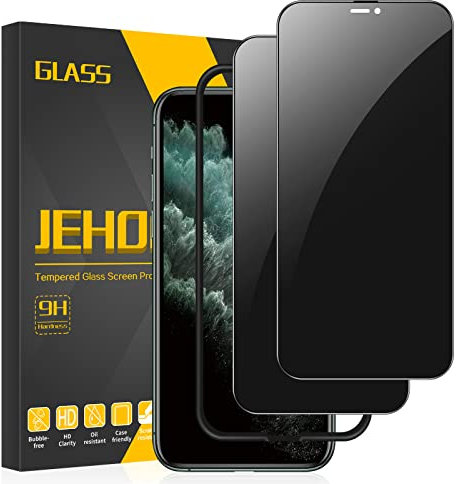 JEHOO [2 Pack] Privacy Screen Protector for iPhone 11 Pro Max/iPhone XS Max, 28° Anti Peeping Military Grade Shatterproof Premium Tempered Glass Film Case Friendly Easy Installation HD Bubble Free