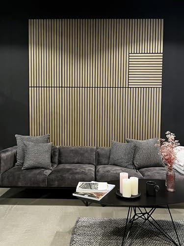 JANGAL Modular Wall Akustikpaneel, Echtholz Furnier Eiche (52x104 cm), Modulares Wandpaneel, mit recyceltem PET-Filz, zum Kleben oder Schrauben, Wandverkleidung, Wand Deko (Davert Oak Furnier)