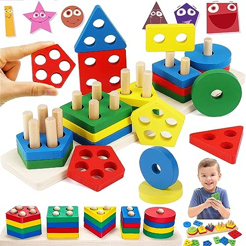 lankai Holz Sortier Und Stapelspielzeug, Hohe Qualität Farben Formen Puzzle-Stapler, Spielzeug Für 1 Bis 3 Jahre Alte Block Puzzles, Farben Und Formen Puzzle-Stapler Kleinkinder, Für Kinder Geschenk