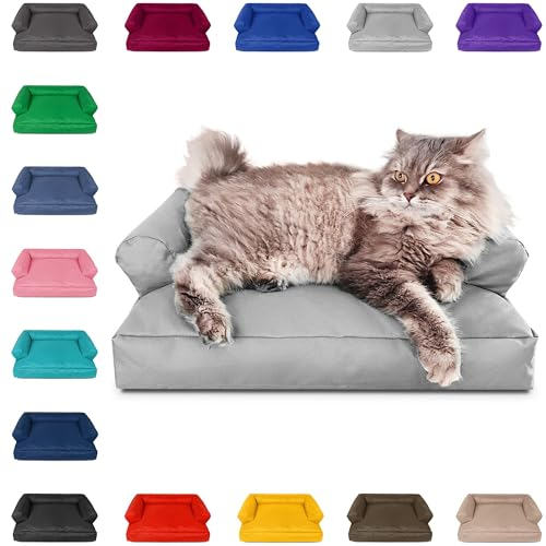 PATCH HOME Katzenbett – Oeko-TEX Zertifiziert – Katzenmöbel – mit recyceltem Styropor gefüllt – Katzensofa – Made in Germany – 50x40x15 cm – Grau
