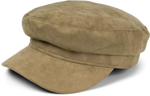 styleBREAKER Damen Ballonmütze in weicher Veloursleder Optik, Schirmmütze, Bakerboy Schiebermütze, Newsboy Cap 04023091, Farbe:Oliv
