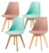 H.J WeDoo 4er Set Skandinavische Esszimmerstühle, Design Küchenstühle mit Kissen, Massives Buchenholz,2Mintgrün+2Rauchrosa