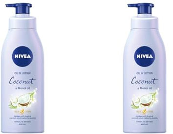 NIVEA Oil In Lotion Coconut & Monoi (400ml), Replenishing Body Lotion with a tropical Coconut Scent & Powerful Monoi Oil, Moisturising Cream, NIVEA Body Lotion (Pack of 2)