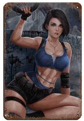 Resident Evil Jill Valentine Poster 6 Retro Poster Metall Blechschild Chic Art Retro Eisen Malerei Bar Menschen Höhle Cafe Familie Garage Poster Wanddekoration 20 x 30 cm