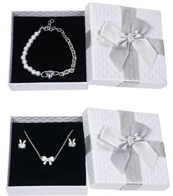Qaziuy 9 x 9 x 3cm Schmuck Schachtel Geschenkbox,2 Stück Geschenkbox Klein Kette Geschenkbox Mit Deckel, Ohrringe Armband Ring Schmuck Verpackung Geschenkbox für Geschenk