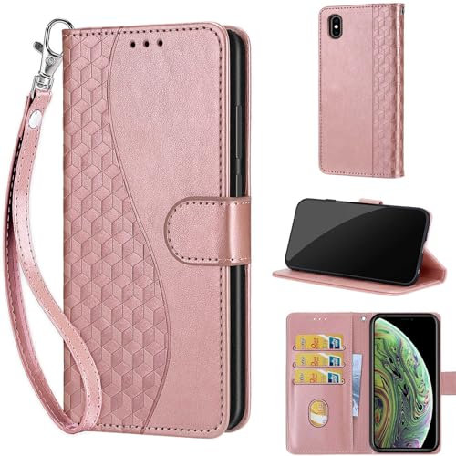KENHONER Phone Case for iPhone X/iPhone XS, Premium Leather Shockproof Protective Wallte Cover with Magnetic Closure compatible iPhone X/iPhone XS Cube-Rose Gold
