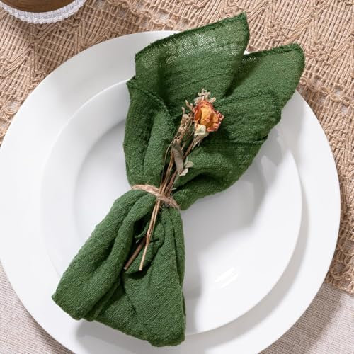 MLMW Tischservietten aus Leinen, olivgrün, waschbar, lose für Thanksgiving, Hochzeit, Gartenparty, Babyparty, Geburtstag, 41,9 x 41,2 cm, 6 Stück
