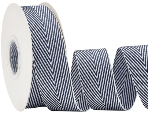 PH PandaHall Nastro A Righe Artigianali Da 9.8 iarda/ 9m Nastro In Policotone Largo 2.5cm, Nastro In Tessuto A Righe Bianche Blu per Cucire Abbigliamento Artigianato Collari per Animali Decorazioni