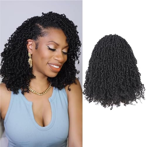 8 Inch 8 PCS Yanky Twist Crochet Braids Haar 8 Packungen (30 Strähnen/Stück) Vorgedrehte Senegalese Zöpfe Mit Locken Synthetische Haarverlängerung Federnde Crochet Haare für Schwarze Frauen (1B)