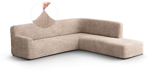 PAULATO - Ecksofa-Husse mit rechter Halbinsel aus einfarbiger Mikrofaser, bi-elastisches, kratzfestes und maschinenwaschbares Gewebe, patentierte WavyTech-Technologie, Made in Italy - Taupe