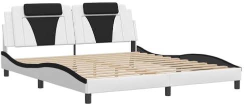 vidaXL Bettgestell, Bett Viana ohne Matratze, Bettrahmen mit Lattenrost, Doppelbett für Schlafzimmer, SchlafzimmerBettgestell Weiß Schwarz 180x200cm Kunstleder