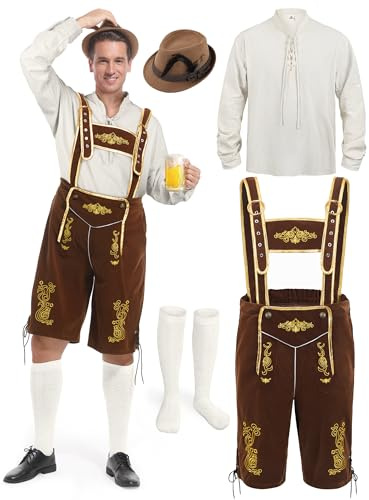 FancyFun Lederhose Herren Outfit, Oktoberfest Kostüm Tracht Halloween Kostüm Herren Deutsch Bayerisch für Dress Up Party und Bierfest