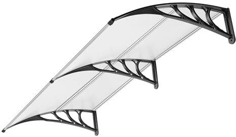 VIVOHOME Canopy for Front Door Window Awning 200x100cm Polycarbonate Spliced Transparent Arch Canopy with Black Bracket for Sun Protection and Rain Cover