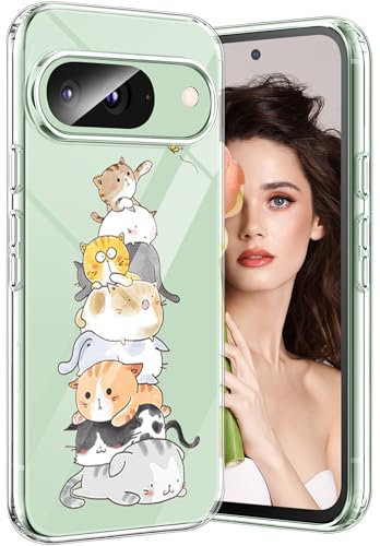 sqgylgl per Google Pixel 9 Cover Silicone Soft TPU Pixel 9Pro Gatta Custodia Ultra Sottile Thin Pixel 8A Slim Cases Transparente Smartphone Case per Google Pixel 9 / 9Pro (Gatti)
