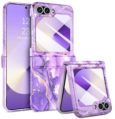 YINLAI for Samsung Galaxy Z Flip 6 Case Marble Pattern Full Body Rugged Drop Shockproof Protection Girly Women Case for Samsung Galaxy Z Flip 6 5G 6.7, Purple