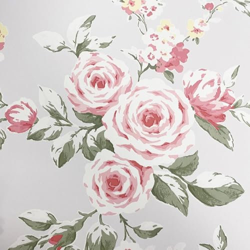 Catherine Lansfield Canterbury Floral Wallpaper Red/Grey