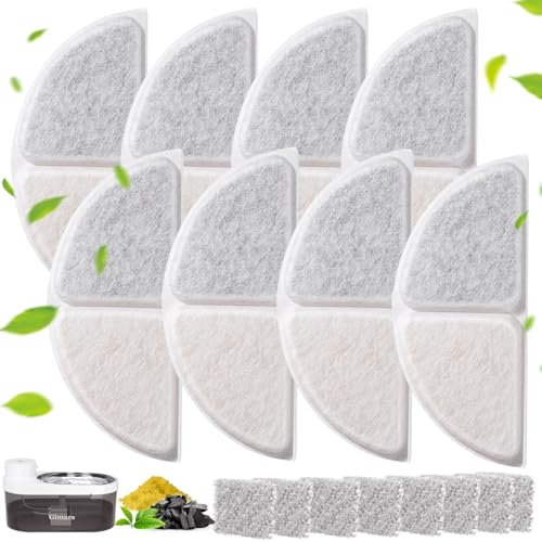 Gimars 16 Filter für Katzenbrunnen, 8 Stück Filter + 8 Stück Schaumstofffilter, für CYD008 Trinkbrunnen für Katzen, mit Dreifaches Filtersystem mit Harz und Aktivkohle