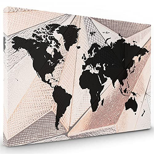 Rose Gold World Map Canvas - Framed Map of the World - Wall Art