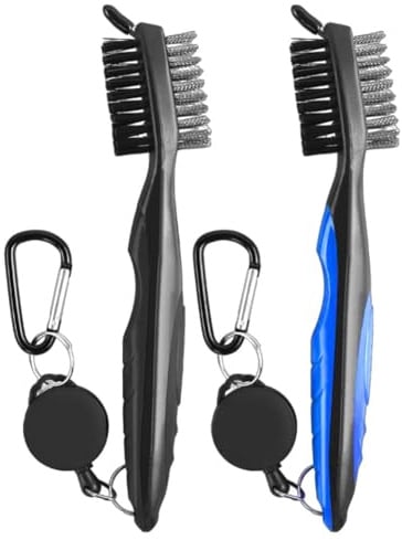 2PCS Golf Club Brush with Retractable Carabiner Groove Cleaner with Wire Bristles for Irons Nylon & Steel Brush Golf Clean Tool with Retractable Zip-line for Golf Lover and Golfer