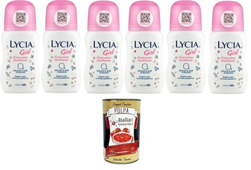 Lycia Girl Deodorant Roll on, 0% Alkohol und Aluminiumsalze 6x50ml+ Italian Gourmet polpa 400g