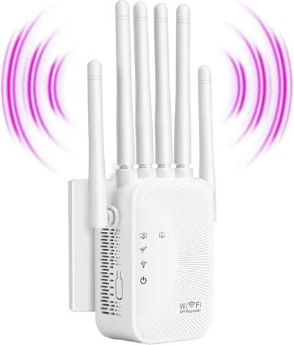 Répéteur WiFi ,Amplificateur de Signal WiFi,6 Antennes, 2 Ports LAN,Répéteur WiFi pour la Maison et Le Bureau,Répéteur WiFi Extérieur Couverture WiFi de 300 m², Installation Facile (660)