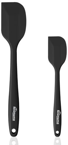 NileHome Silicone Spatula Set, High Heat-Resistant Premium BPA-Free One Piece Seamless Design, Non-Stick Rubber with 18/8 Stainless Steel Core, Cooking/Baking Utensil Set of 2, Black