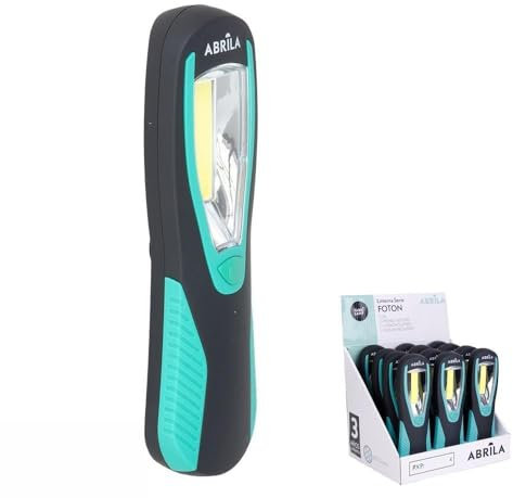 Zarivy Linterna de trabajo 300 lm, encendido COB, con gancho giratorio e imán, 20x6x3 cm, 3 x AA incluidas, ideal para reparaciones y emergencias.