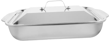 Rechteckige Fisch Grillplatte aus Edelstahl, Tiefe Pfanne mit Deckel | 1 Satz, Silber, für Fleisch und Fisch, für Familienfeiern und Outdoor Barbecues