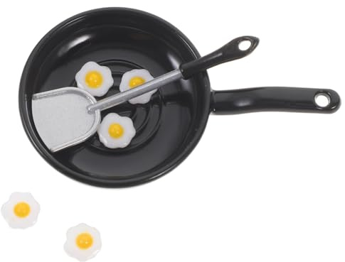 SUPVOX 1 Set Dollhouse Miniature Frying Pan with Fried Eggs Spatula Decorative Simulation Cookware for Doll House Breakfast Scene Elegant Realistic Kitchen Accessory